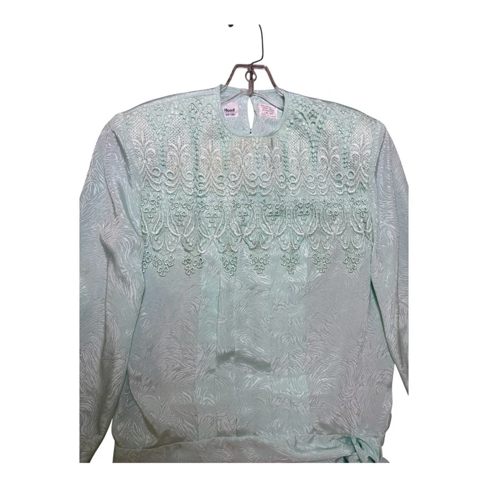 Vintage In The Mood Mint Green Lace Jacquard Blouse Skirt Set 8 Romantic Classic
